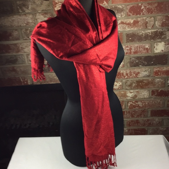 collectioneighteen Accessories - 23” x 65” red shimmering evening scarf A3